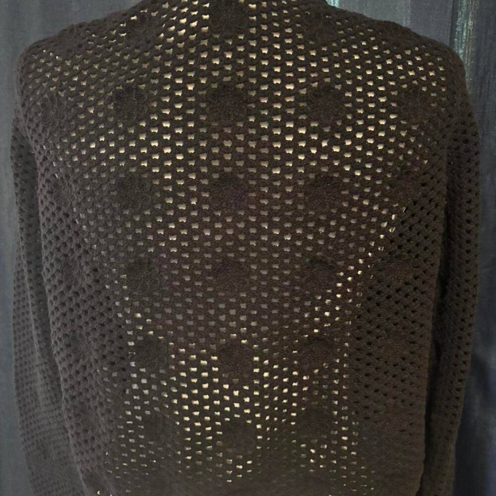 Scoop black crochet cardigan with - Picture 3 of 6